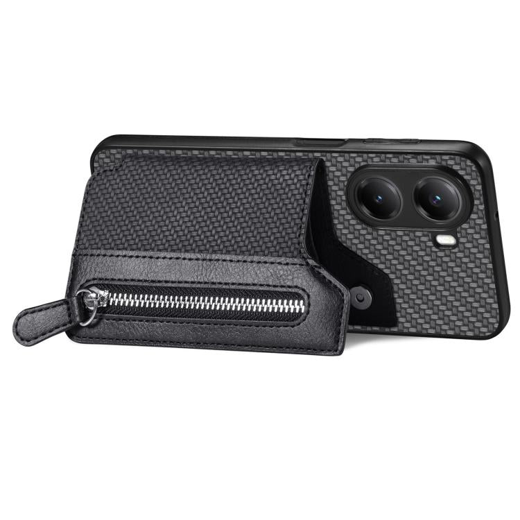 Carbon Fiber Horizontal Flip Zipper Wallet Phone Case