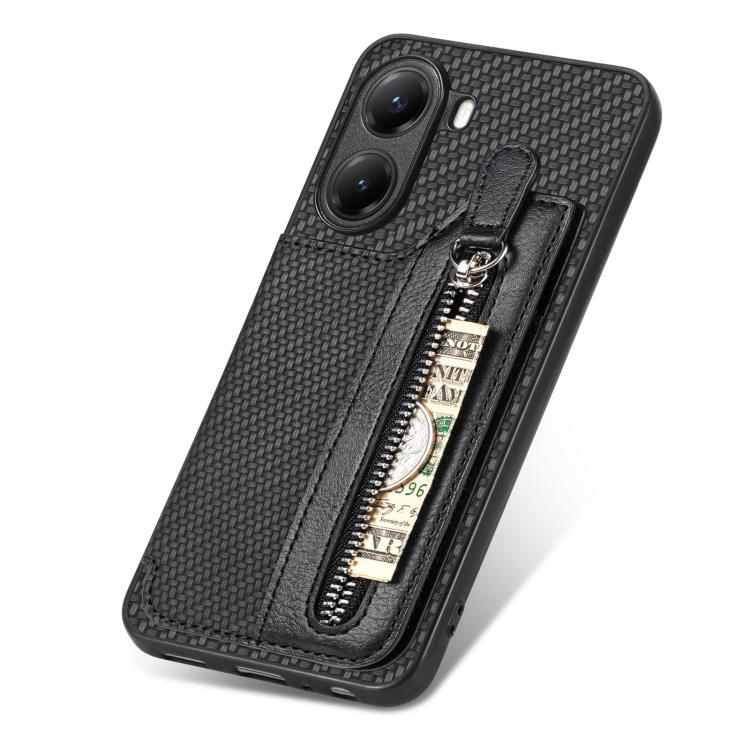 Carbon Fiber Horizontal Flip Zipper Wallet Phone Case