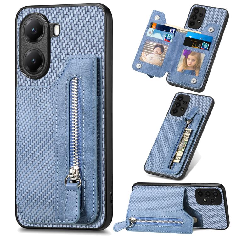 Carbon Fiber Horizontal Flip Zipper Wallet Phone Case