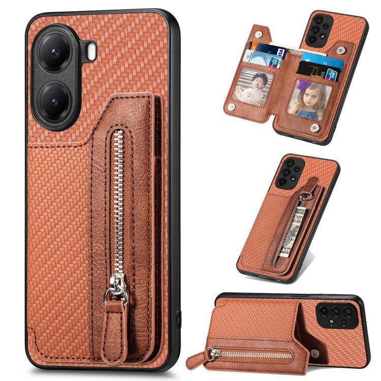 Carbon Fiber Horizontal Flip Zipper Wallet Phone Case