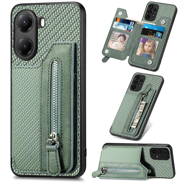 Carbon Fiber Horizontal Flip Zipper Wallet Phone Case