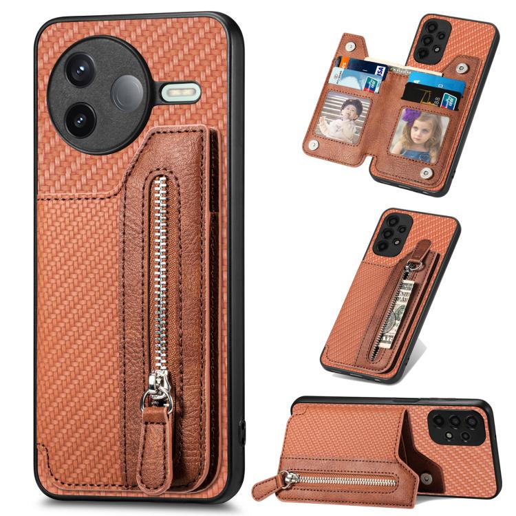 Carbon Fiber Horizontal Flip Zipper Wallet Phone Case, For Redmi 15C 5G / 4G Glodal 171mm, For Xiaomi 15T, For Redmi K80 Pro / Poco F7 Ultra, For Redmi K80 / Poco F7 Pro