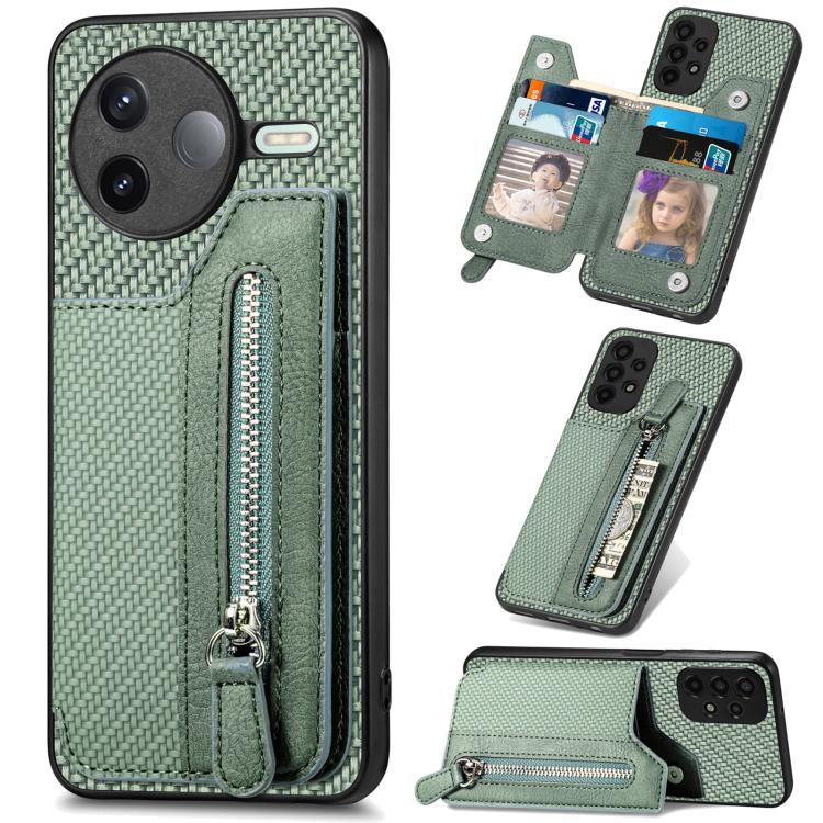 Carbon Fiber Horizontal Flip Zipper Wallet Phone Case, For Redmi 15C 5G / 4G Glodal 171mm, For Xiaomi 15T, For Redmi K80 Pro / Poco F7 Ultra, For Redmi K80 / Poco F7 Pro