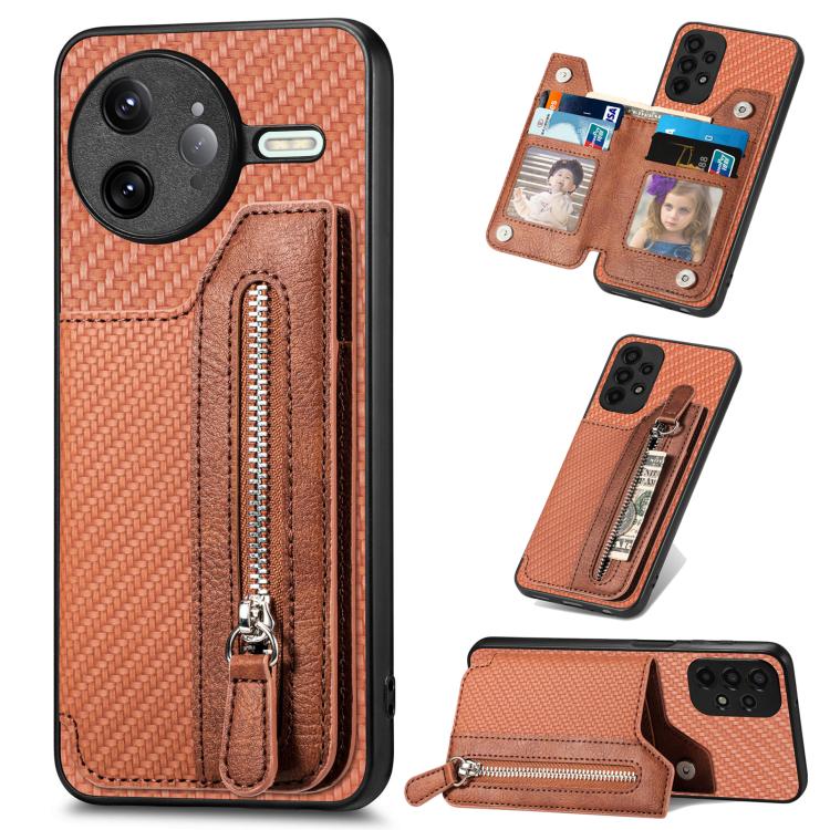 Carbon Fiber Horizontal Flip Zipper Wallet Phone Case, For Redmi 15C 5G / 4G Glodal 171mm, For Xiaomi 15T, For Redmi K80 Pro / Poco F7 Ultra, For Redmi K80 / Poco F7 Pro