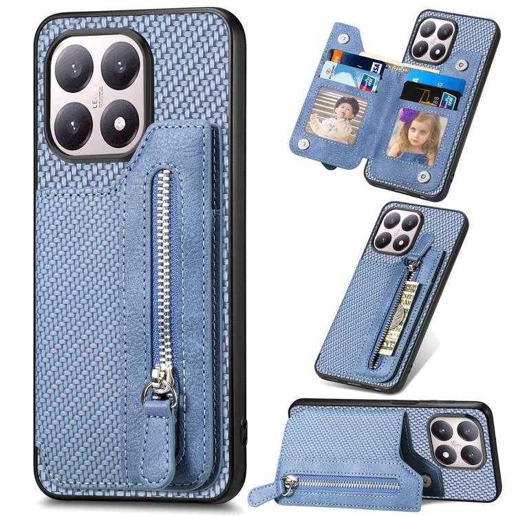 Carbon Fiber Horizontal Flip Zipper Wallet Phone Case, For Redmi 15C 5G / 4G Glodal 171mm, For Xiaomi 15T, For Redmi K80 Pro / Poco F7 Ultra, For Redmi K80 / Poco F7 Pro