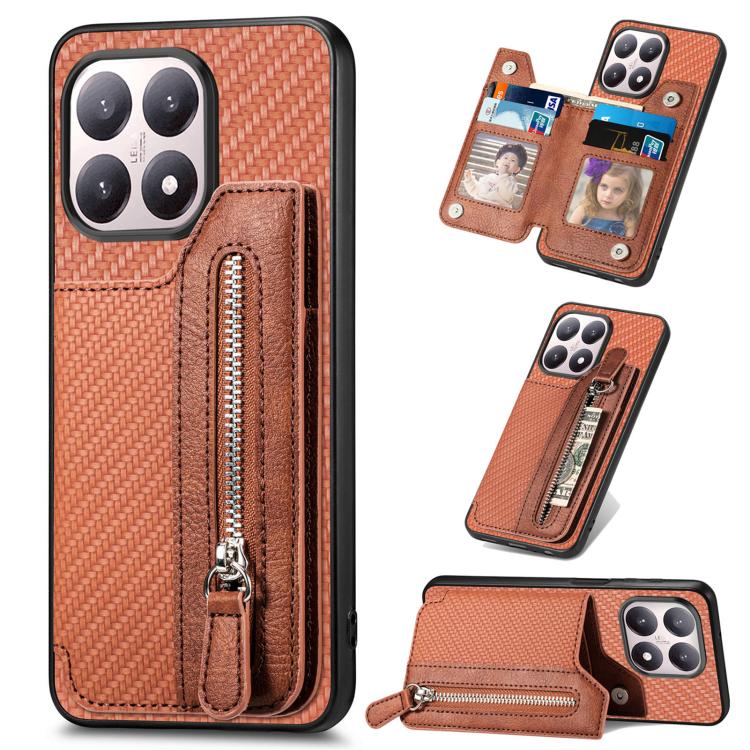 Carbon Fiber Horizontal Flip Zipper Wallet Phone Case, For Redmi 15C 5G / 4G Glodal 171mm, For Xiaomi 15T, For Redmi K80 Pro / Poco F7 Ultra, For Redmi K80 / Poco F7 Pro