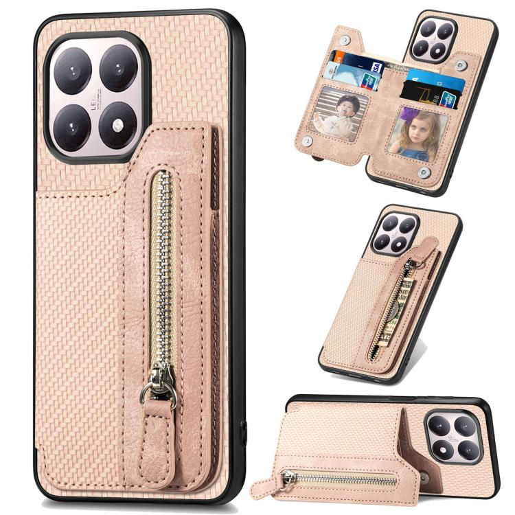 Carbon Fiber Horizontal Flip Zipper Wallet Phone Case, For Redmi 15C 5G / 4G Glodal 171mm, For Xiaomi 15T, For Redmi K80 Pro / Poco F7 Ultra, For Redmi K80 / Poco F7 Pro