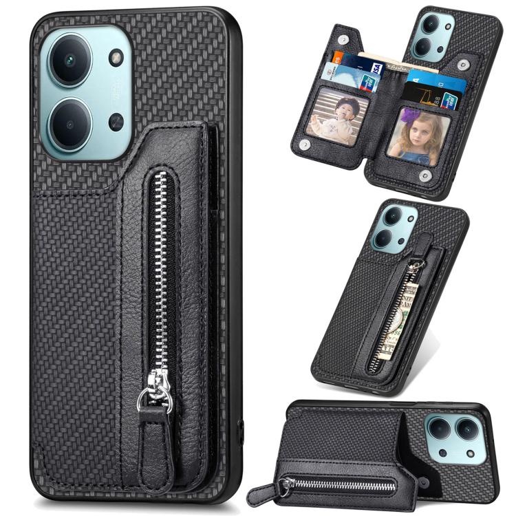 Carbon Fiber Horizontal Flip Zipper Wallet Phone Case, For Redmi 15C 5G / 4G Glodal 171mm, For Xiaomi 15T, For Redmi K80 Pro / Poco F7 Ultra, For Redmi K80 / Poco F7 Pro