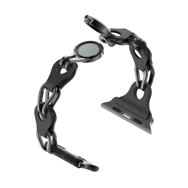 Hollow Leather Chain Magnetic Buckle Watch Band, For Apple Watch SE 44mm, For Apple Watch 6 40mm, For Apple Watch 6 44mm, For Apple Watch 5 44mm