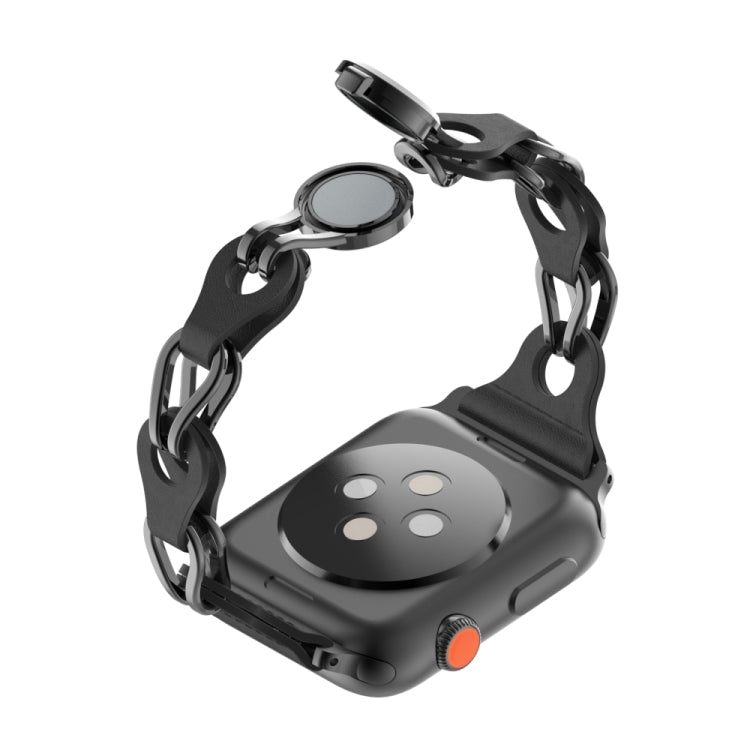 Hollow Leather Chain Magnetic Buckle Watch Band, For Apple Watch SE 44mm, For Apple Watch 6 40mm, For Apple Watch 6 44mm, For Apple Watch 5 44mm