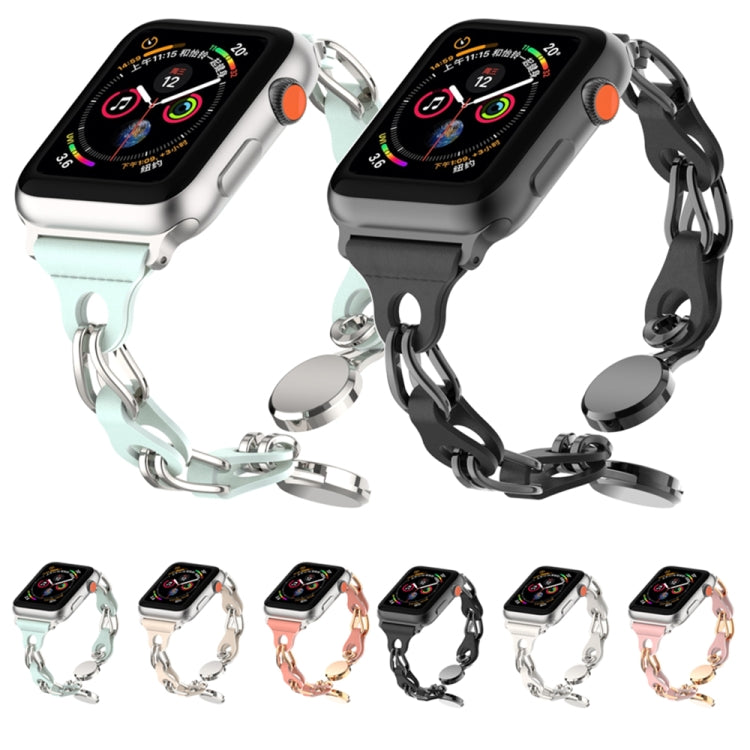 Hollow Leather Chain Magnetic Buckle Watch Band, For Apple Watch SE 44mm, For Apple Watch 6 40mm, For Apple Watch 6 44mm, For Apple Watch 5 44mm