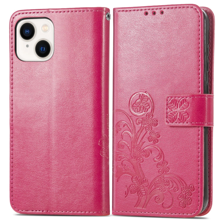 Four-leaf Clasp Embossed Buckle Leather Phone Case, For iPhone 15 Plus, For iPhone 15
