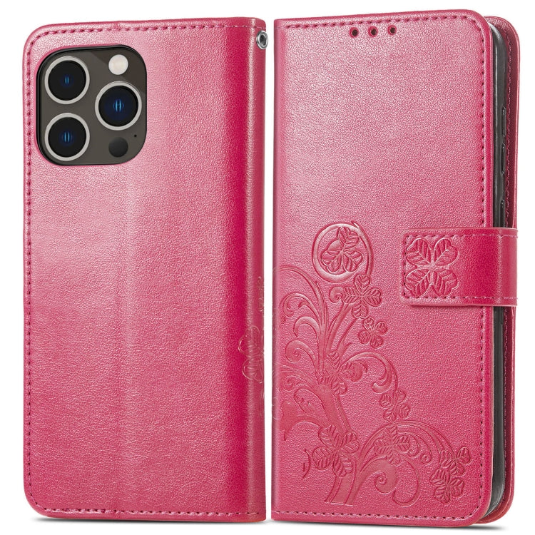 Four-leaf Clasp Embossed Buckle Leather Phone Case, For iPhone 15 Pro Max, For iPhone 15 Pro, For iPhone 15 Plus, For iPhone 15
