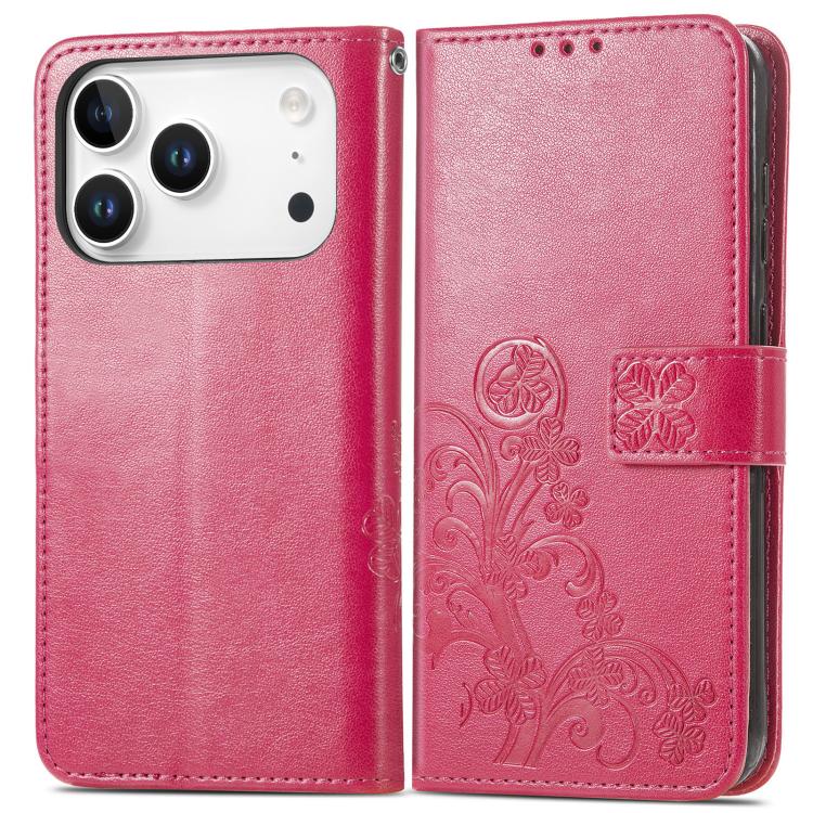Four-leaf Clasp Embossed Buckle Leather Phone Case, For iPhone 15 Pro Max, For iPhone 15 Pro, For iPhone 15 Plus, For iPhone 15