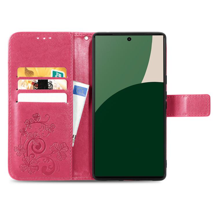 Four-leaf Clasp Embossed Buckle Leather Phone Case, For iPhone 15 Pro Max, For iPhone 15 Pro, For iPhone 15 Plus, For iPhone 15