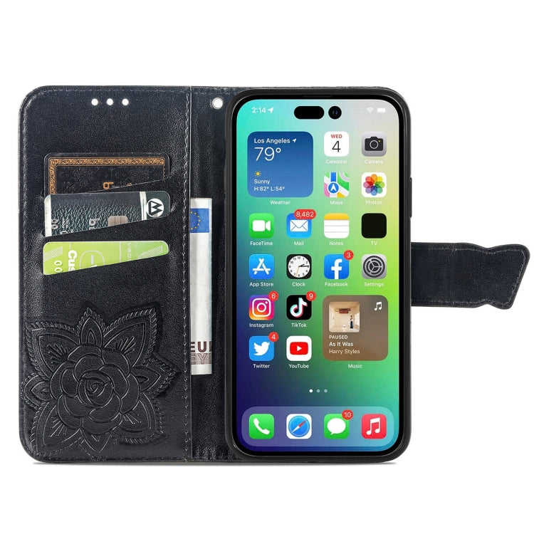 Butterfly Love Flower Embossed Leather Phone Case, For iPhone 15
