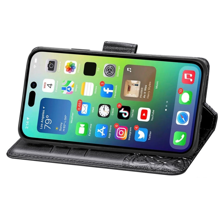 Butterfly Love Flower Embossed Leather Phone Case, For iPhone 15