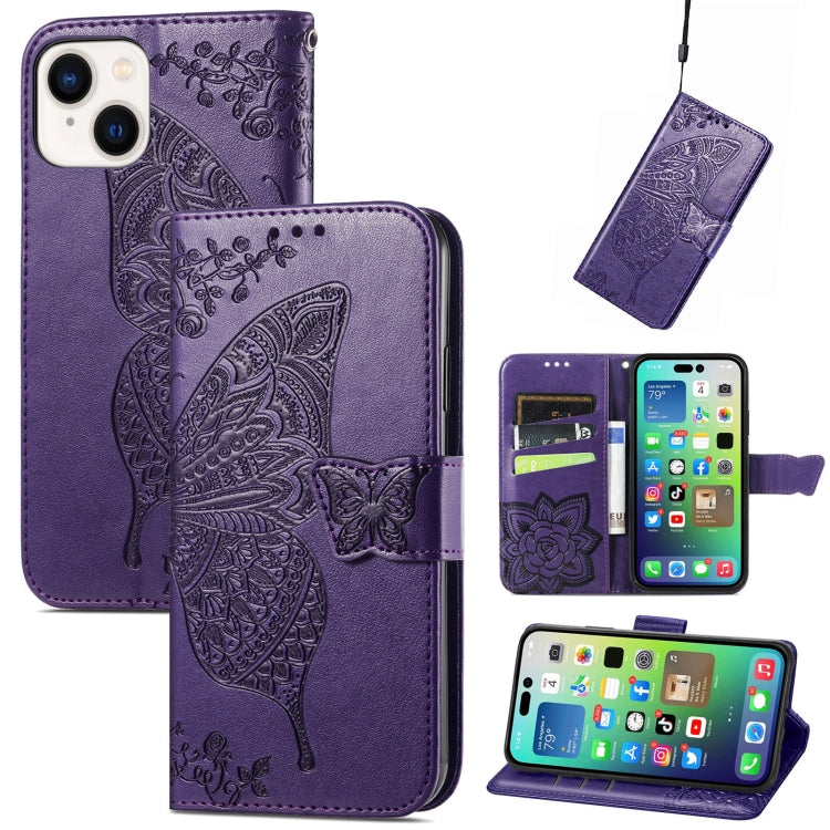 Butterfly Love Flower Embossed Leather Phone Case, For iPhone 15