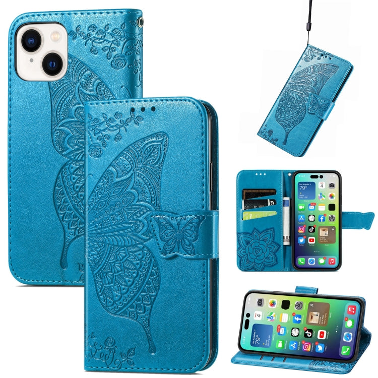 Butterfly Love Flower Embossed Leather Phone Case, For iPhone 15