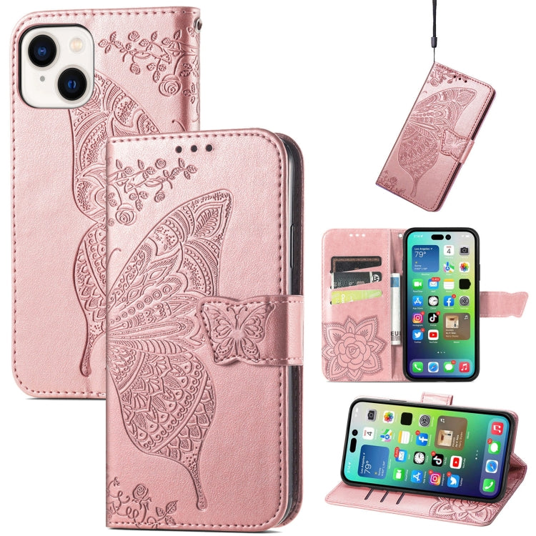 Butterfly Love Flower Embossed Leather Phone Case, For iPhone 15