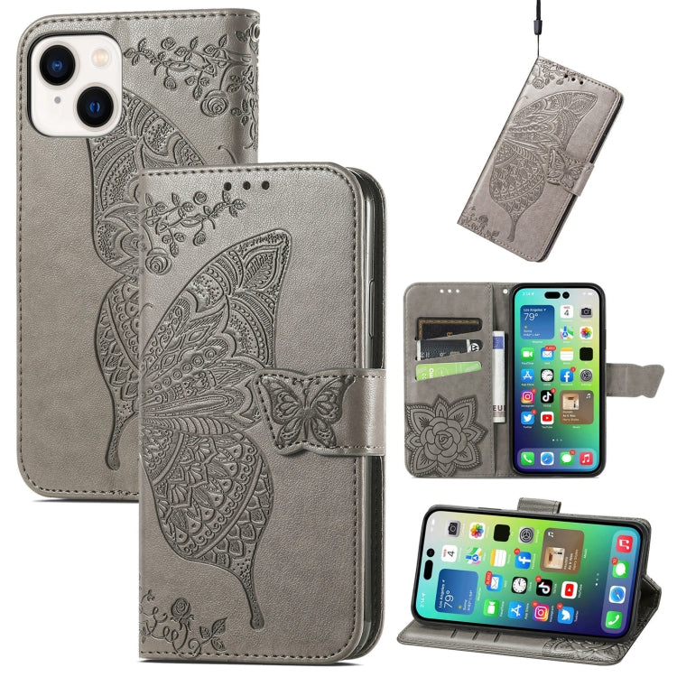 Butterfly Love Flower Embossed Leather Phone Case, For iPhone 15