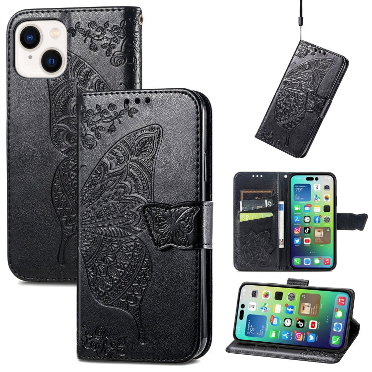 Butterfly Love Flower Embossed Leather Phone Case, For iPhone 15 Pro Max, For iPhone 15 Pro, For iPhone 15 Plus