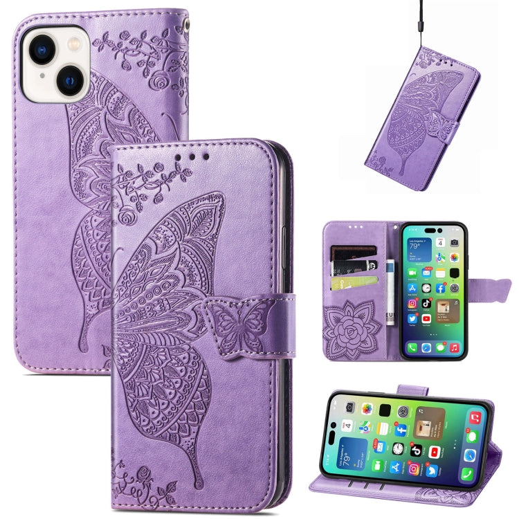 Butterfly Love Flower Embossed Leather Phone Case, For iPhone 15 Pro Max, For iPhone 15 Pro, For iPhone 15 Plus