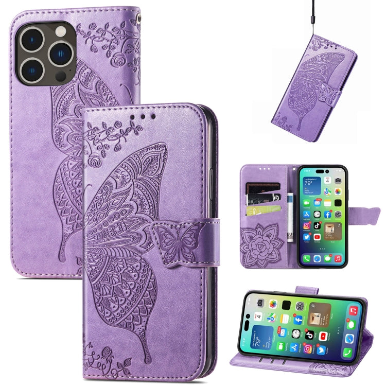 Butterfly Love Flower Embossed Leather Phone Case, For iPhone 15 Pro Max, For iPhone 15 Pro, For iPhone 15 Plus