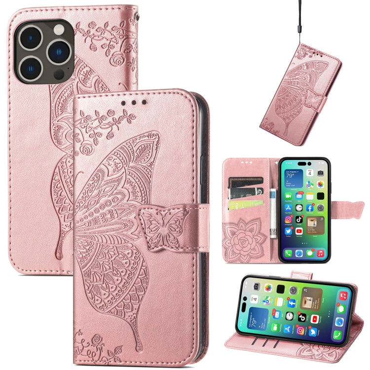 Butterfly Love Flower Embossed Leather Phone Case, For iPhone 15 Pro Max, For iPhone 15 Pro, For iPhone 15 Plus
