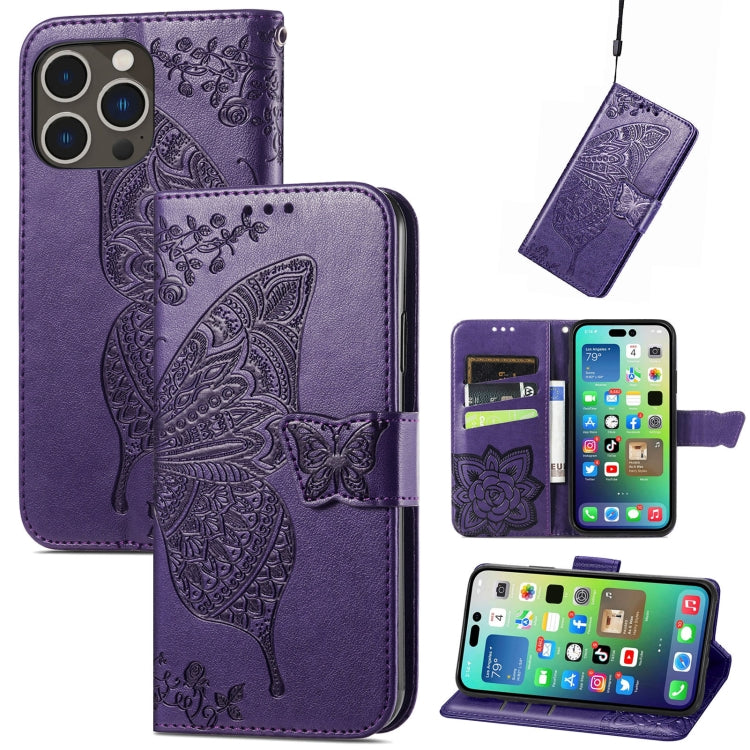 Butterfly Love Flower Embossed Leather Phone Case, For iPhone 15 Pro Max, For iPhone 15 Pro, For iPhone 15 Plus