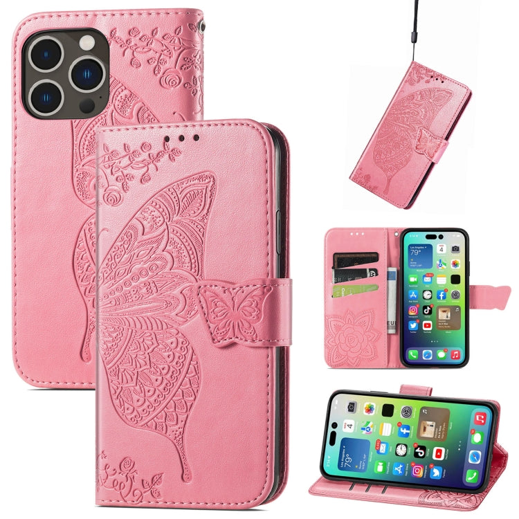 Butterfly Love Flower Embossed Leather Phone Case, For iPhone 15 Pro Max, For iPhone 15 Pro, For iPhone 15 Plus