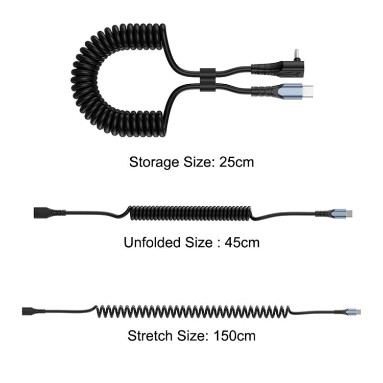 ENKAY 3A Elbow Expansion Spring Coiled Fast Chrging Data Cable, Length: 1.5m, Type-C to 8 Pin