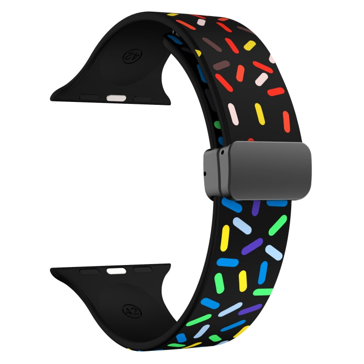 Rainbow Dots Silicone Magnetic Black Buckle Watch Band, For Apple Watch 8 45mm, For Apple Watch SE 2022 40mm