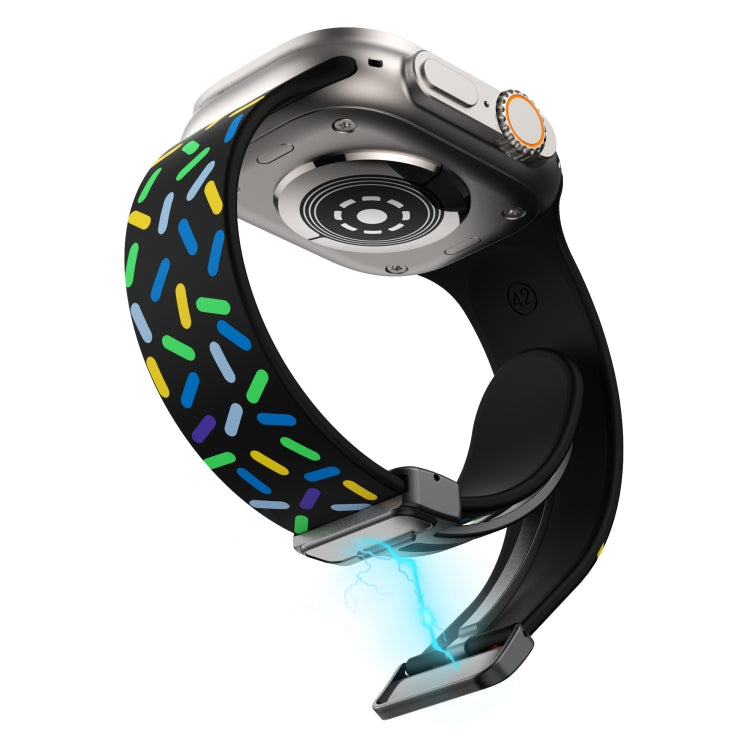 Rainbow Dots Silicone Magnetic Black Buckle Watch Band, For Apple Watch 8 45mm, For Apple Watch SE 2022 40mm