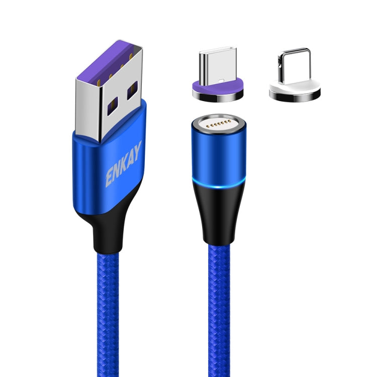 ENKAY 2 in 1 5A USB to Type-C + 8 Pin Magnetic Fast Charging Data Cable with LED Light, Length: 1m, 1m 5A USB to Type-C + 8 Pin