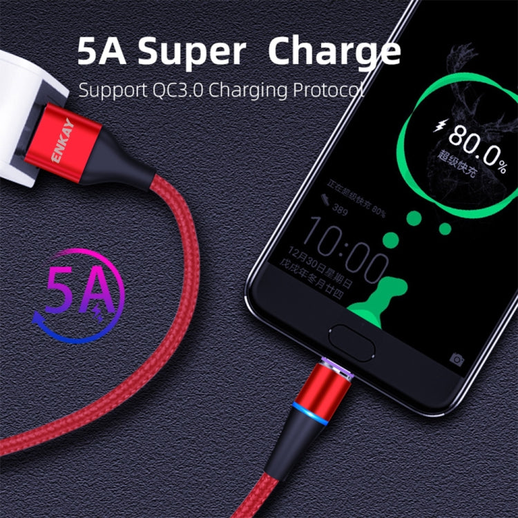 ENKAY 2 in 1 5A USB to Type-C + 8 Pin Magnetic Fast Charging Data Cable with LED Light, Length: 1m, 1m 5A USB to Type-C + 8 Pin