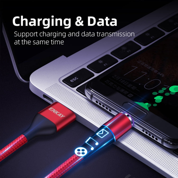 ENKAY 2 in 1 5A USB to Type-C + 8 Pin Magnetic Fast Charging Data Cable with LED Light, Length: 1m, 1m 5A USB to Type-C + 8 Pin