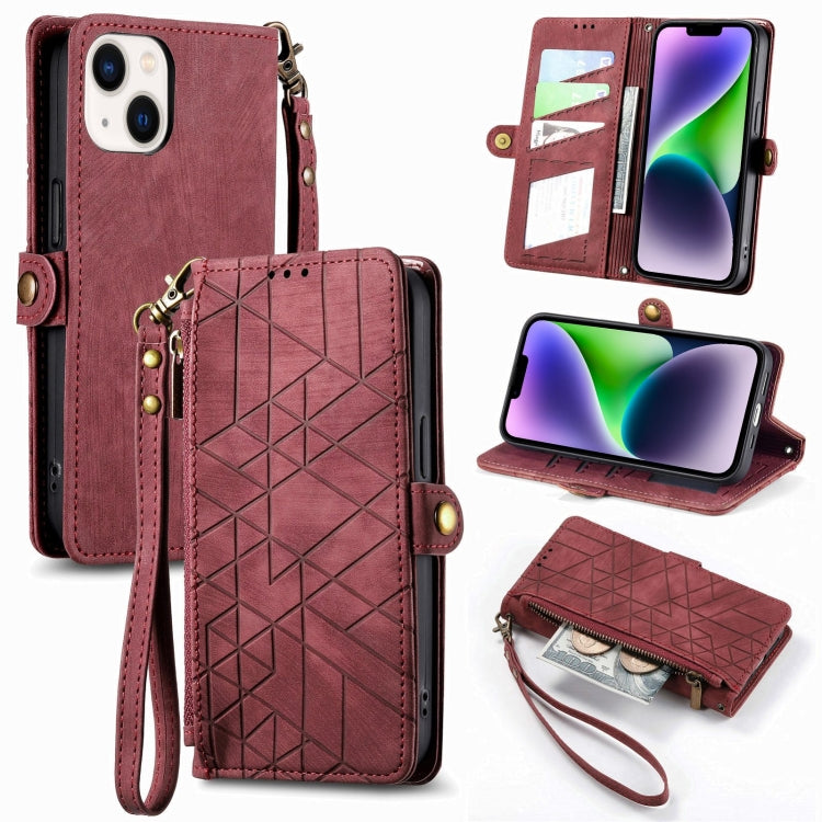 Geometric Zipper Wallet Side Buckle Leather Phone Case, For iPhone 14 Pro Max, For iPhone 13 Pro Max, For iPhone 13 Pro, For iPhone 13