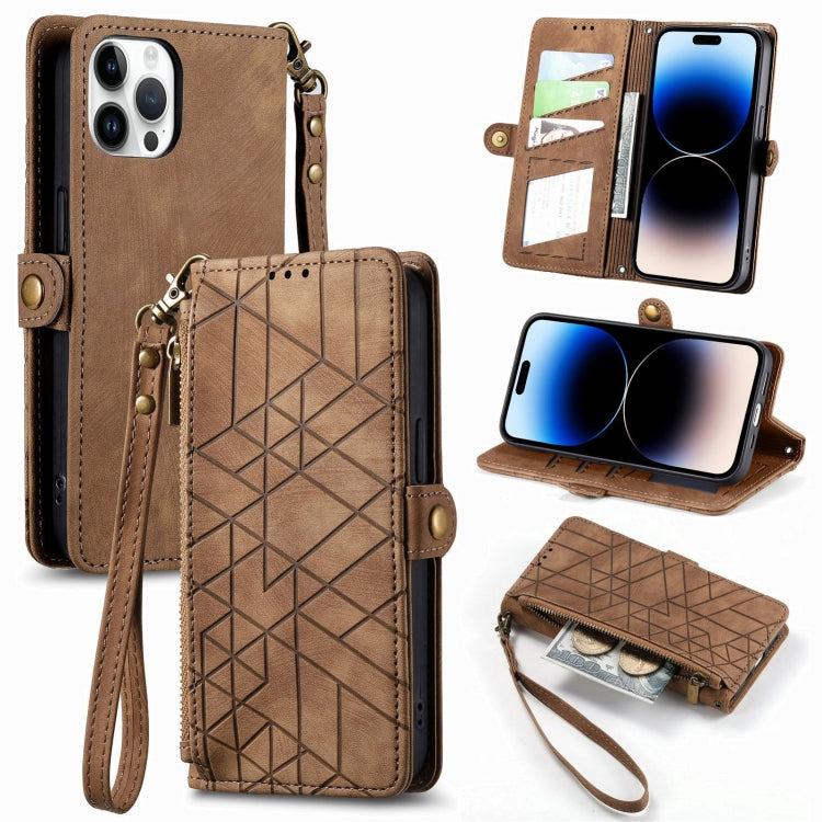 Geometric Zipper Wallet Side Buckle Leather Phone Case, For iPhone 14 Pro Max, For iPhone 13 Pro Max, For iPhone 13 Pro, For iPhone 13