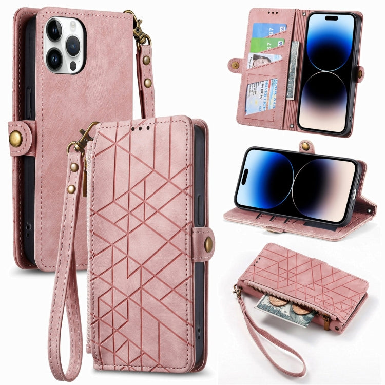 Geometric Zipper Wallet Side Buckle Leather Phone Case, For iPhone 14 Pro Max, For iPhone 13 Pro Max, For iPhone 13 Pro, For iPhone 13