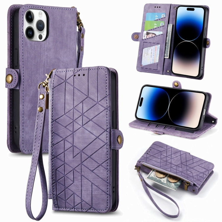 Geometric Zipper Wallet Side Buckle Leather Phone Case, For iPhone 14 Pro Max, For iPhone 13 Pro Max, For iPhone 13 Pro, For iPhone 13