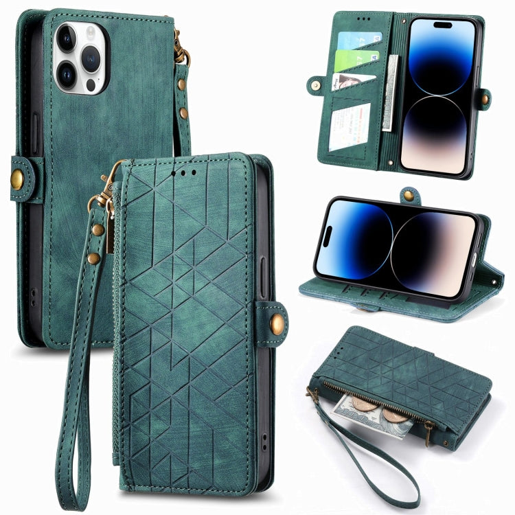Geometric Zipper Wallet Side Buckle Leather Phone Case, For iPhone 14 Pro Max, For iPhone 13 Pro Max, For iPhone 13 Pro, For iPhone 13