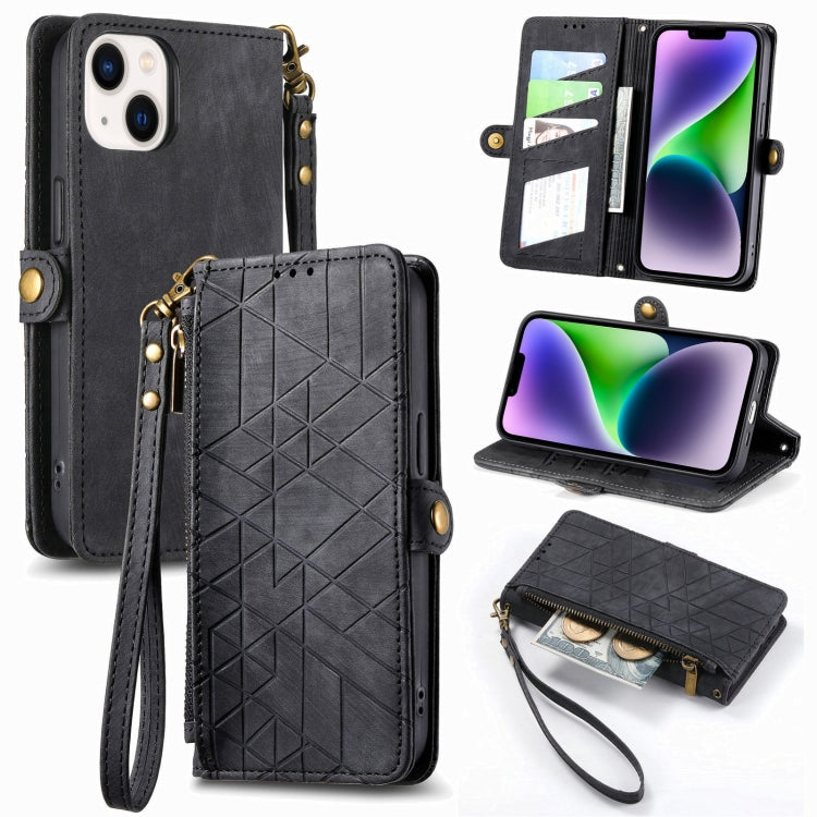 Geometric Zipper Wallet Side Buckle Leather Phone Case, For iPhone 14 Pro Max, For iPhone 13 Pro Max, For iPhone 13 Pro, For iPhone 13