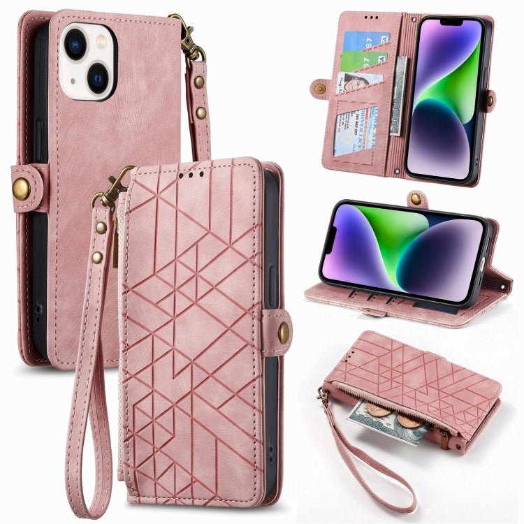Geometric Zipper Wallet Side Buckle Leather Phone Case, For iPhone 14 Pro Max, For iPhone 13 Pro Max, For iPhone 13 Pro, For iPhone 13