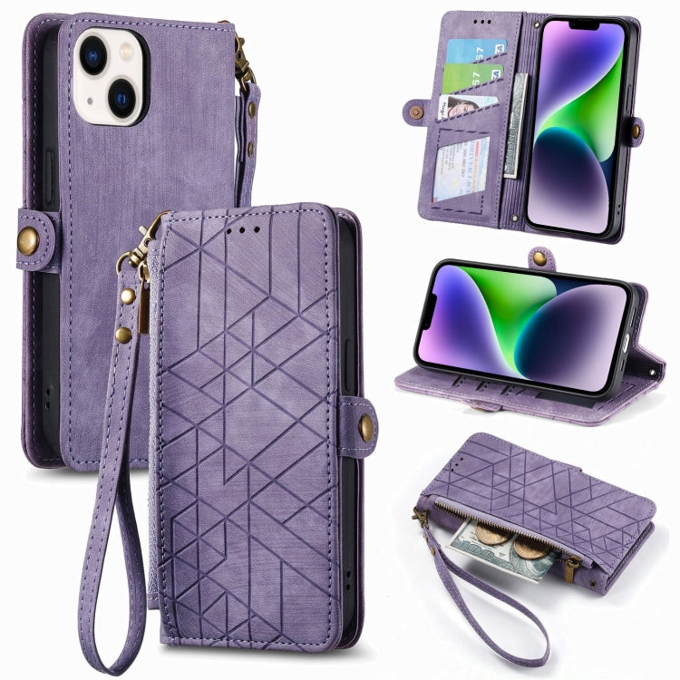 Geometric Zipper Wallet Side Buckle Leather Phone Case, For iPhone 14 Pro Max, For iPhone 13 Pro Max, For iPhone 13 Pro, For iPhone 13