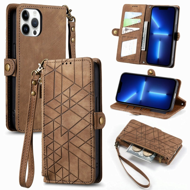 Geometric Zipper Wallet Side Buckle Leather Phone Case, For iPhone 12 Pro Max, For iPhone 12 / 12 Pro, For iPhone 11 Pro Max, For iPhone 11