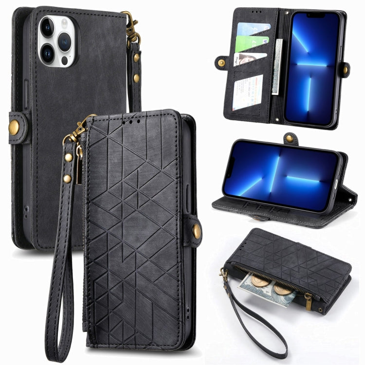 Geometric Zipper Wallet Side Buckle Leather Phone Case, For iPhone 12 Pro Max, For iPhone 12 / 12 Pro, For iPhone 11 Pro Max, For iPhone 11