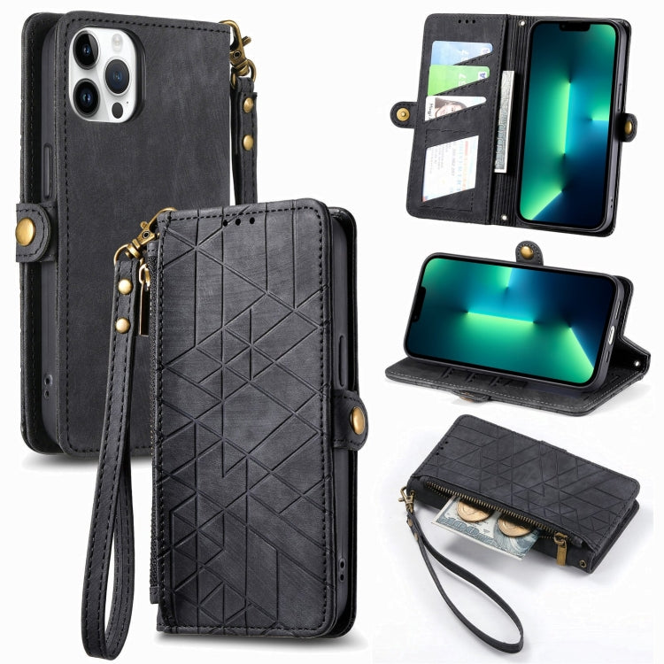 Geometric Zipper Wallet Side Buckle Leather Phone Case, For iPhone 12 Pro Max, For iPhone 12 / 12 Pro, For iPhone 11 Pro Max, For iPhone 11