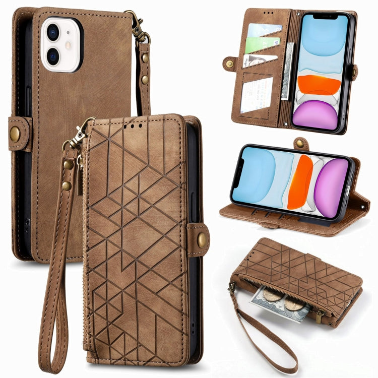 Geometric Zipper Wallet Side Buckle Leather Phone Case, For iPhone 7 / 8 / SE 2022, For iPhone X / XS, For iPhone 6 Plus / 6s Plus, For iPhone 6 / 6s