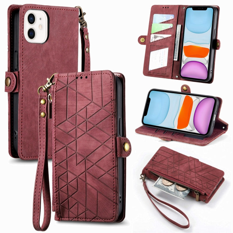 Geometric Zipper Wallet Side Buckle Leather Phone Case, For iPhone 7 / 8 / SE 2022, For iPhone X / XS, For iPhone 6 Plus / 6s Plus, For iPhone 6 / 6s